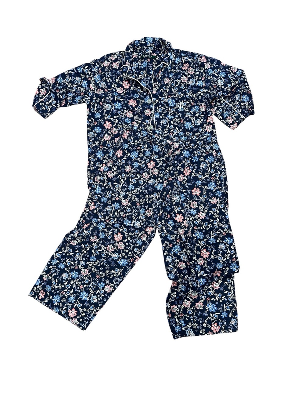 Ralph Lauren Navy Floral Button-Front Pajama Set with matching Blue Blooms